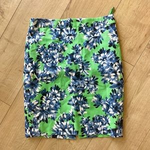 J Crew Blue & Green Watercolor Floral Pencil Skirt